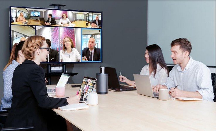 people having a video conference meeting 